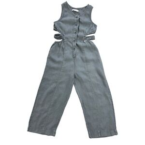 Zara Kids Girls Blue Grey 100% Linen Cut Out Sleeveless Jumpsuit Size 10 140